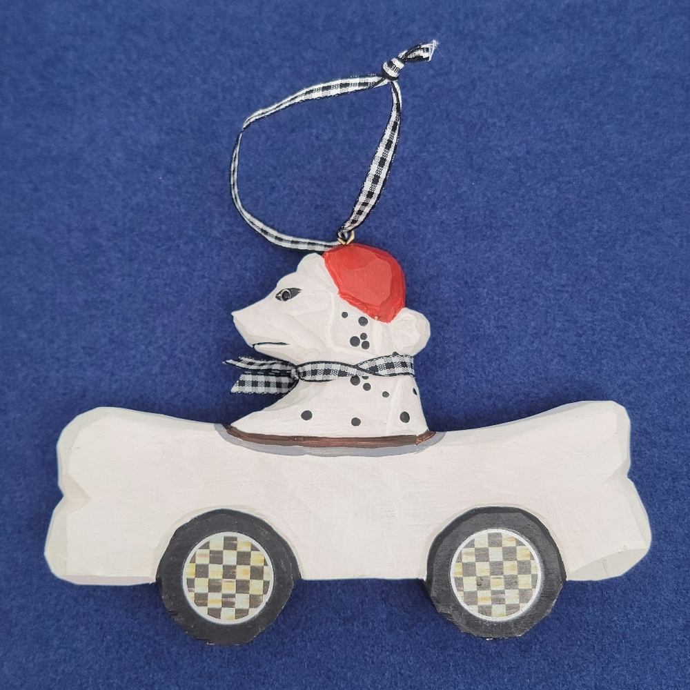 Mackenzie Childs Courtly Check Dalmatian Cruising Dog Christmas Ornament